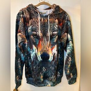 Our Forest Wolf Face Pullover Hoodie